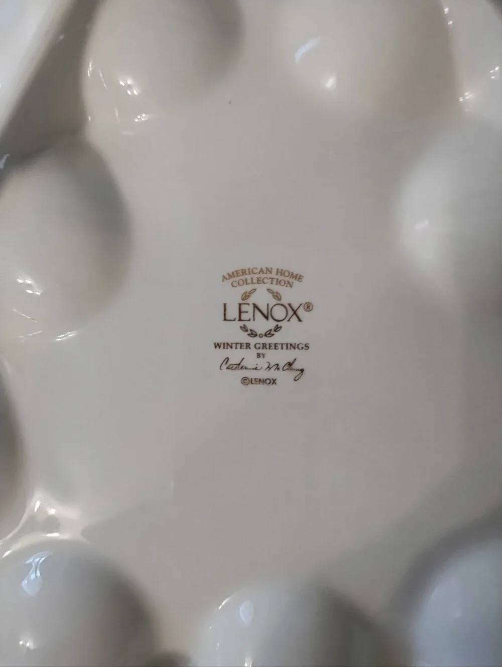 Lenox Winter Greetings Cream Ceramic Egg Platter Discontinued